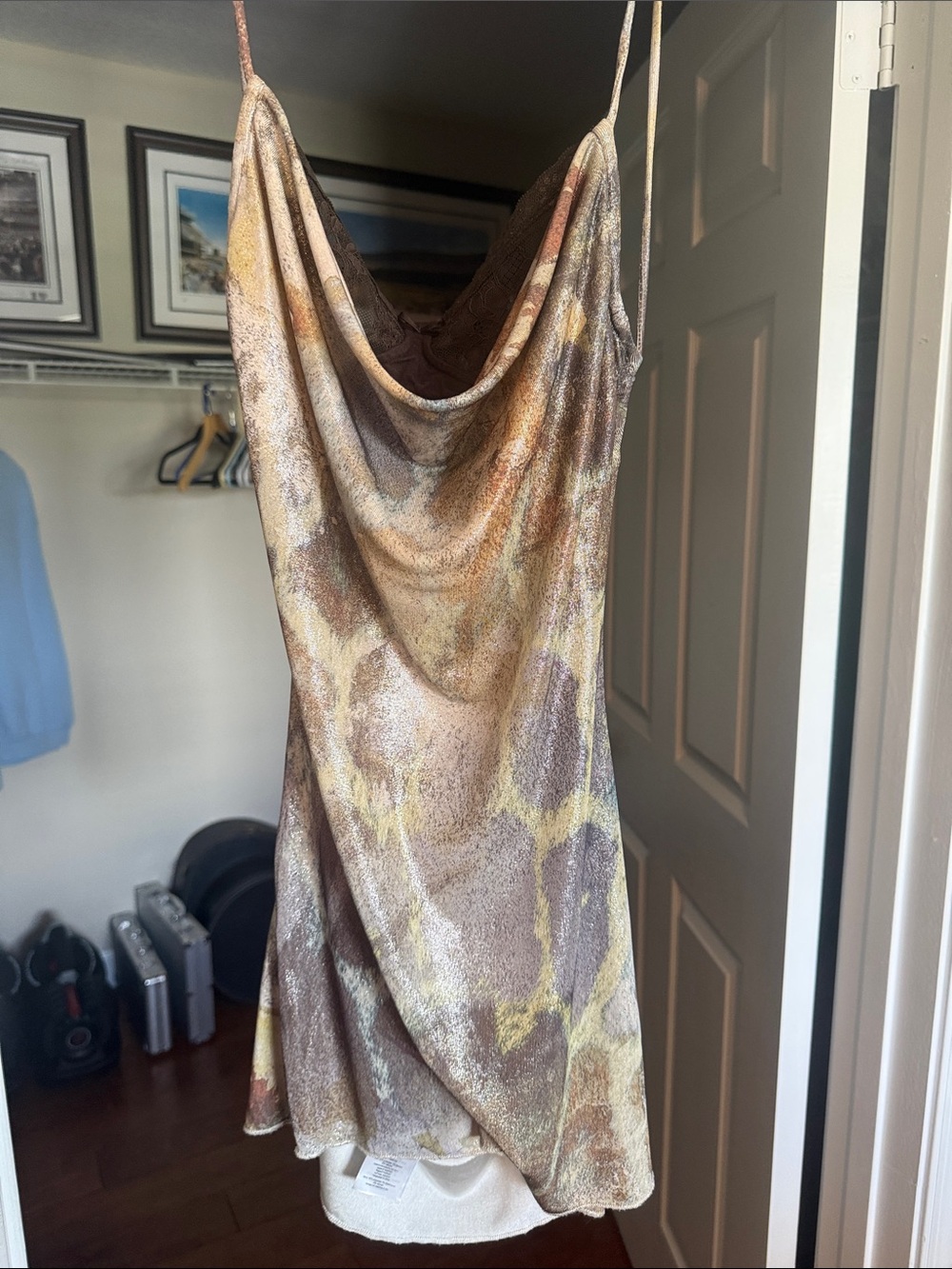 Jaded London Brown and Cream Satin Cowl Mini Dress
